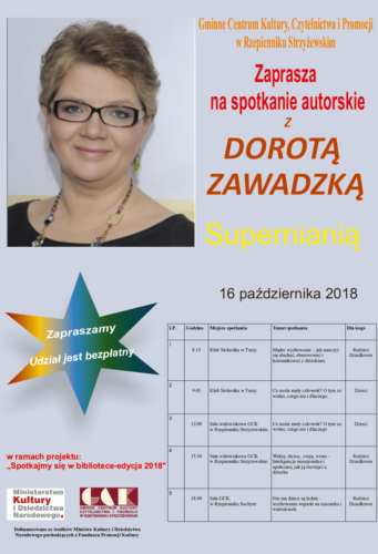 plakat promujący spotkania z Dorota Zawadzką