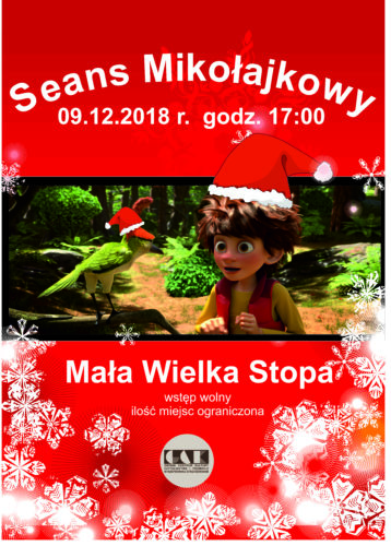 Plakat promujący Seans Mikołajkowy w kinie w Olszynach