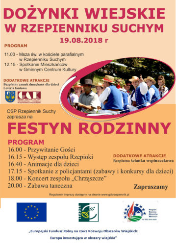 Plakat promujący dożynki i festyn rodzinny w Rzepienniku Suchym