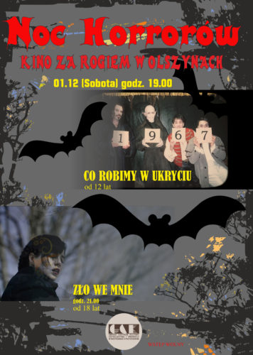 Plakat promujący Noc Horrorów w kinie w Olszynach