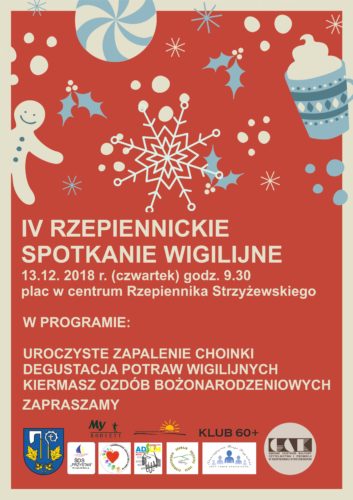 Plakat promujący Rzepiennickie spotkanie wigilijne - kiermasz bożonarodzeniowy