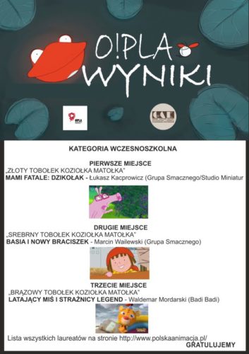 Plakat z wynikami konkursu filmów animowanych 